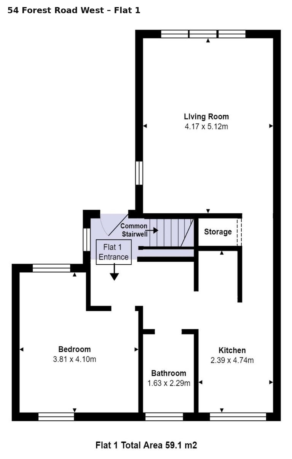 1-bed Flat, Flat 1, 54 Forest Road West